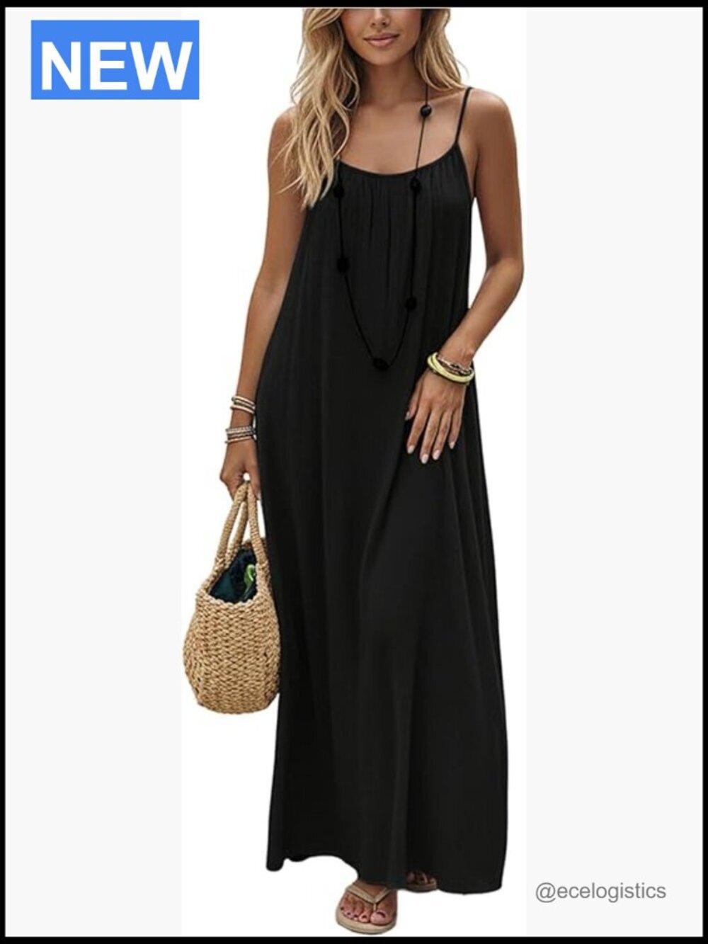Open Back Spaghetti Strap Maxi Dress Loose Flowy Vacation Sundress
